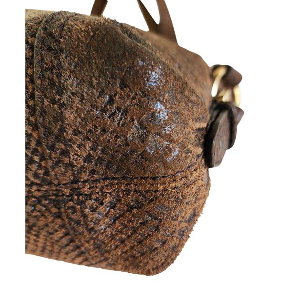 Michael Kors Brown Snake Embossed Leather Hobo Bag Slouchy Boho Designer Purse - Picture 9 of 13